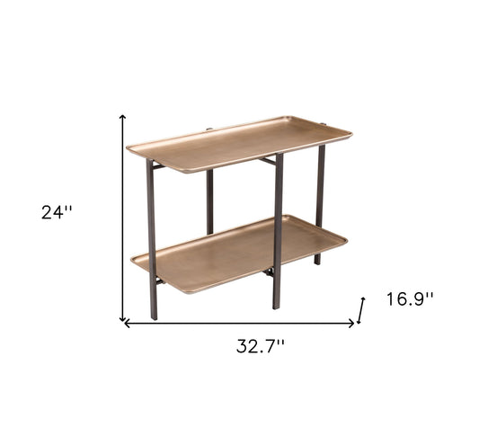 Table basse en acier doré et noir de 33 po avec étagère