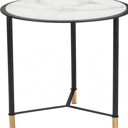 Ensemble de deux tables basses rondes en verre blanc et noir de 32 po en faux marbre et acier