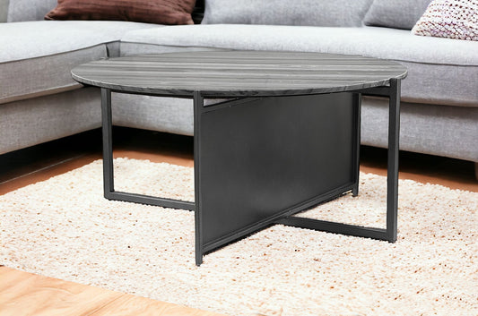 Table basse ronde en marbre véritable et acier gris et noir de 36 po