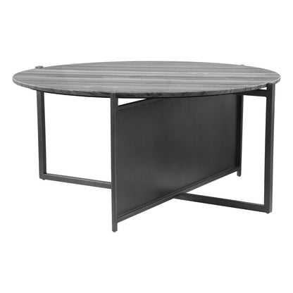 Table basse ronde en marbre véritable et acier gris et noir de 36 po