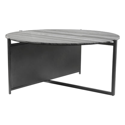 Table basse ronde en marbre véritable et acier gris et noir de 36 po