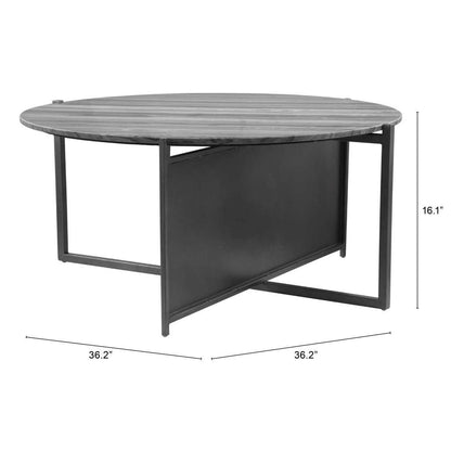 Table basse ronde en marbre véritable et acier gris et noir de 36 po