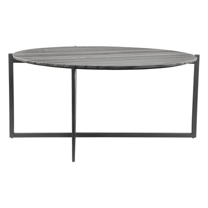 Table basse ronde en marbre véritable et acier gris et noir de 36 po