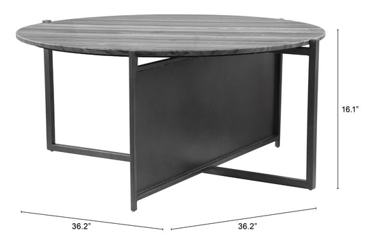 Table basse ronde en marbre véritable et acier gris et noir de 36 po