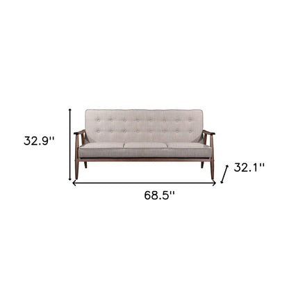 69" Beige Polyester Sofa With Brown Legs