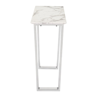 47" White and Silver Faux Marble Sled Console Table