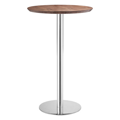 26" Brown and Silver Round Stainless Steel Pedestal Bar Table