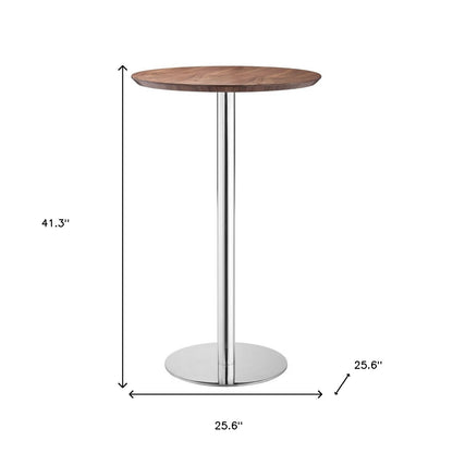 26" Brown and Silver Round Stainless Steel Pedestal Bar Table