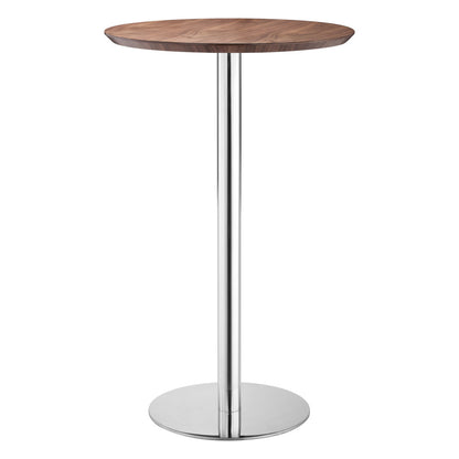 26" Brown and Silver Round Stainless Steel Pedestal Bar Table