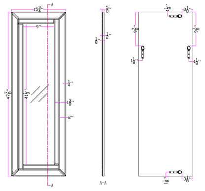 Miroir suspendu pleine longueur avec cadre en verre transparent de 48 po