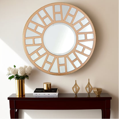 Miroir d'appoint rond en métal doré de 32 po