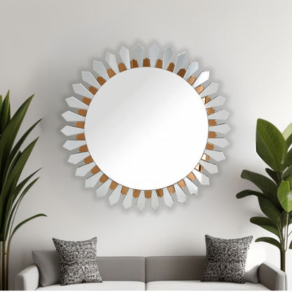 Miroir d'appoint rond encadré de verre doré de 43 po