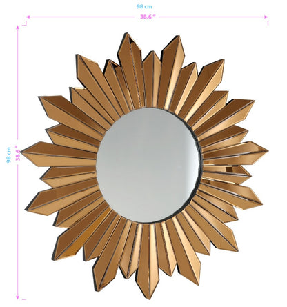 Miroir décoratif encadré en verre doré Sunburst de 39 po