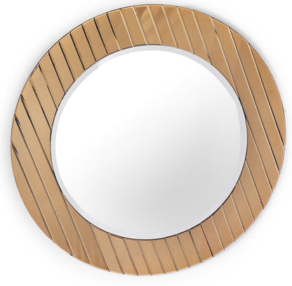 Miroir d'appoint rond encadré en verre doré de 35 po