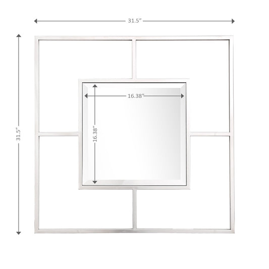 Miroir d'appoint carré argenté de 32 po avec cadre en métal