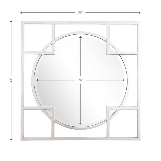 Miroir d'appoint carré en métal argenté de 33 po