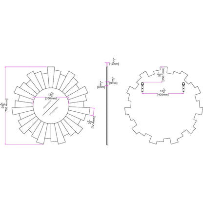 Miroir décoratif encadré Sunburst transparent de 30 po