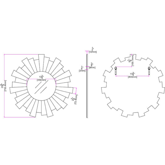 Miroir décoratif encadré Sunburst transparent de 30 po