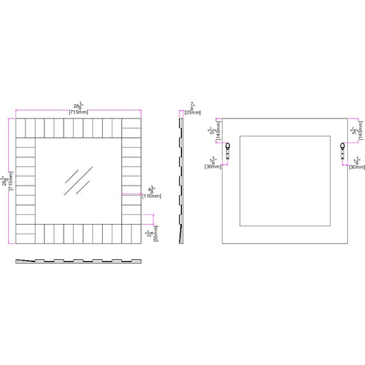 Miroir d'appoint carré transparent de 28 po avec cadre en verre