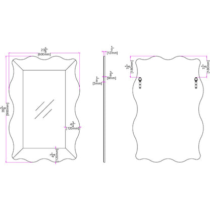 Miroir décoratif encadré en verre fantaisie transparent de 35 po