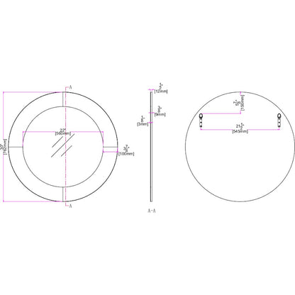 Miroir d'appoint rond encadré en verre gris de 30 po