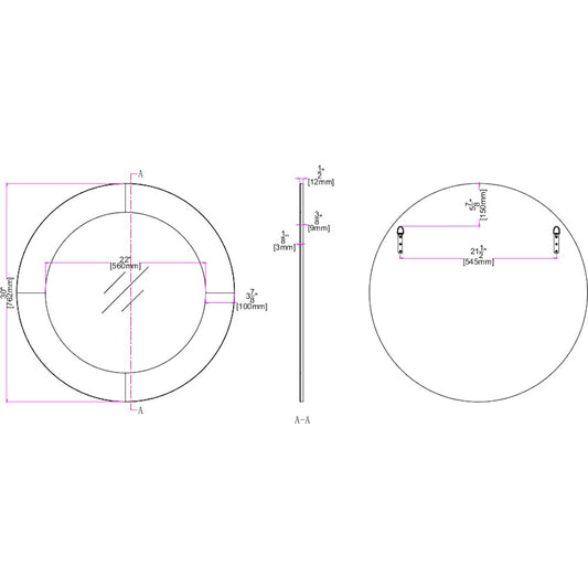 Miroir d'appoint rond encadré en verre gris de 30 po