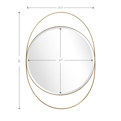 Miroir d'appoint ovale en métal doré de 39 po