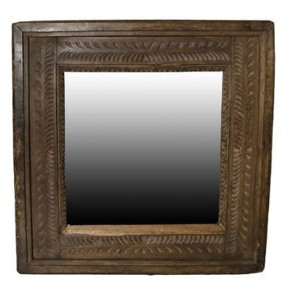 Miroir carré en bois de récupération sculpté