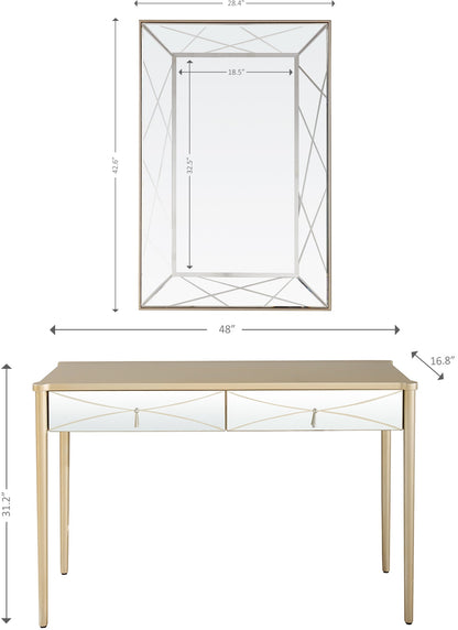 48" Champagne Mirrored Glass Console Table