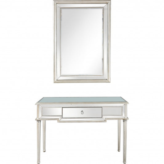 Miroir et console en feuille d'argent vieilli