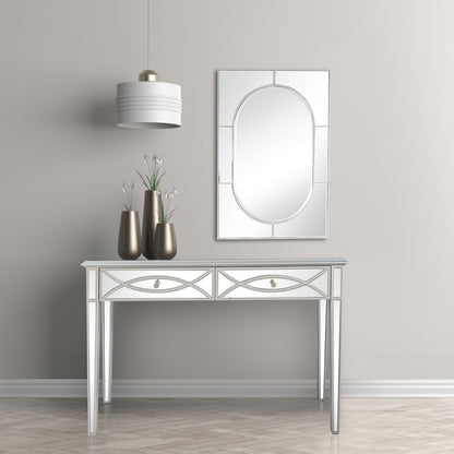 48" Silver Mirrored Glass Console Table And Drawers