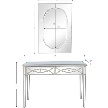 48" Silver Mirrored Glass Console Table And Drawers