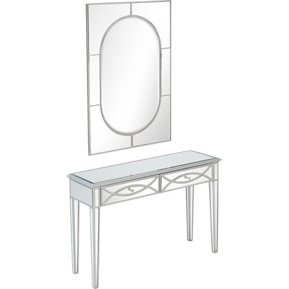 48" Silver Mirrored Glass Console Table And Drawers