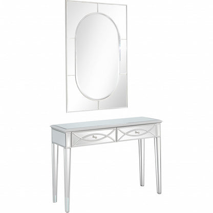 48" Silver Mirrored Glass Console Table And Drawers