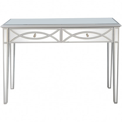 48" Silver Mirrored Glass Console Table And Drawers