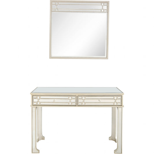 48" Champagne Mirrored Glass Console Table And Drawers