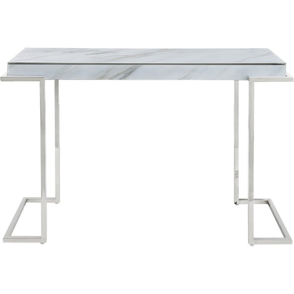 46" White and Silver Genuine Marble Sled Console Table