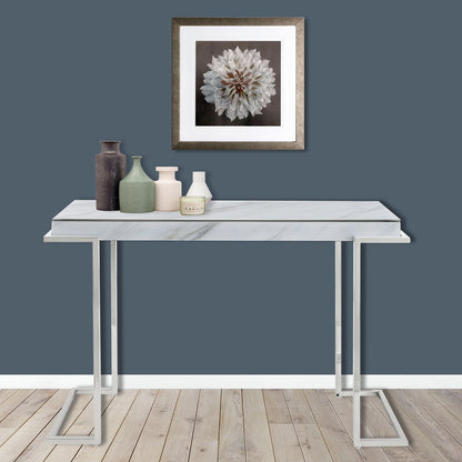 46" White and Silver Genuine Marble Sled Console Table