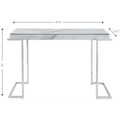 46" White and Silver Genuine Marble Sled Console Table