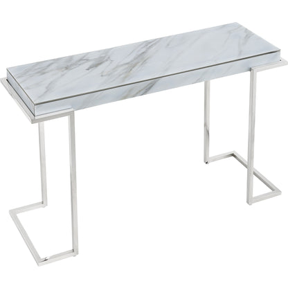 46" White and Silver Genuine Marble Sled Console Table