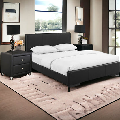 Beige Solid and Manufactured Wood Full Upholstered Faux Leather Bed Frame