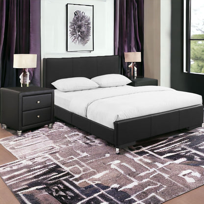 Beige Solid and Manufactured Wood Full Upholstered Faux Leather Bed Frame