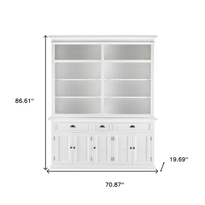 87" White Solid Wood Four Tier Bookcase