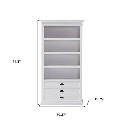 75" White Solid Wood Four Tier Bookcase