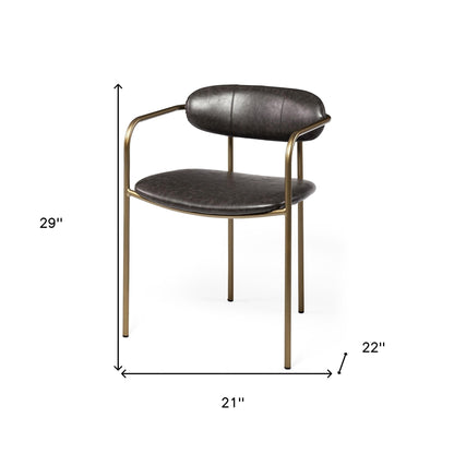 Ensemble de deux chaises de salle à manger en similicuir rembourrées marron et dorées