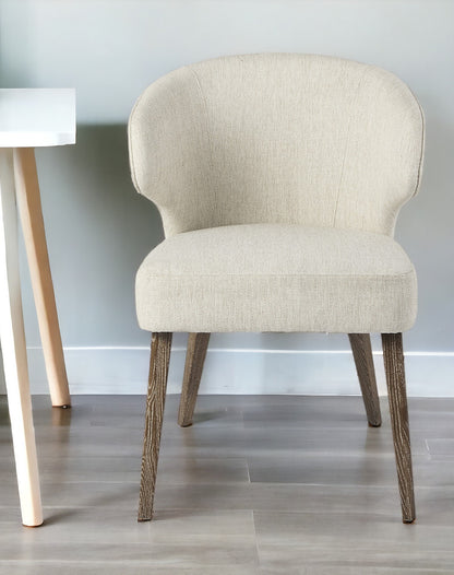 Chaise de salle à manger à oreilles ivoire et marron du milieu du siècle