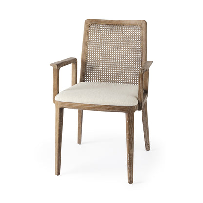 Chaise de salle à manger en tissu rembourré crème et marron