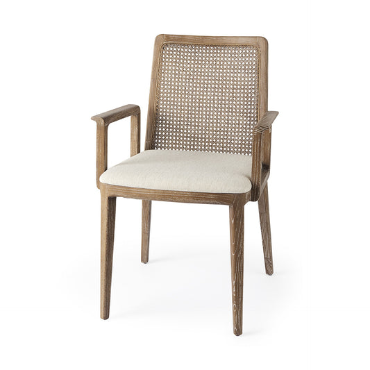 Chaise de salle à manger en tissu rembourré crème et marron