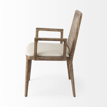 Chaise de salle à manger en tissu rembourré crème et marron