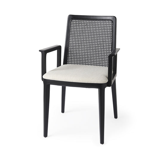 Chaise de salle à manger en tissu rembourré crème et noir